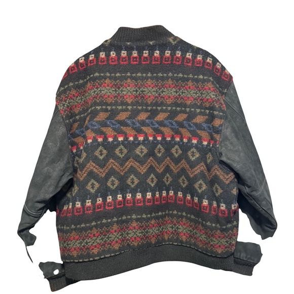 Woolrich Mens Vintage Southwestern Wool Leather Sleeve Bomber Jacket Brown 8715 - Picture 2 of 12